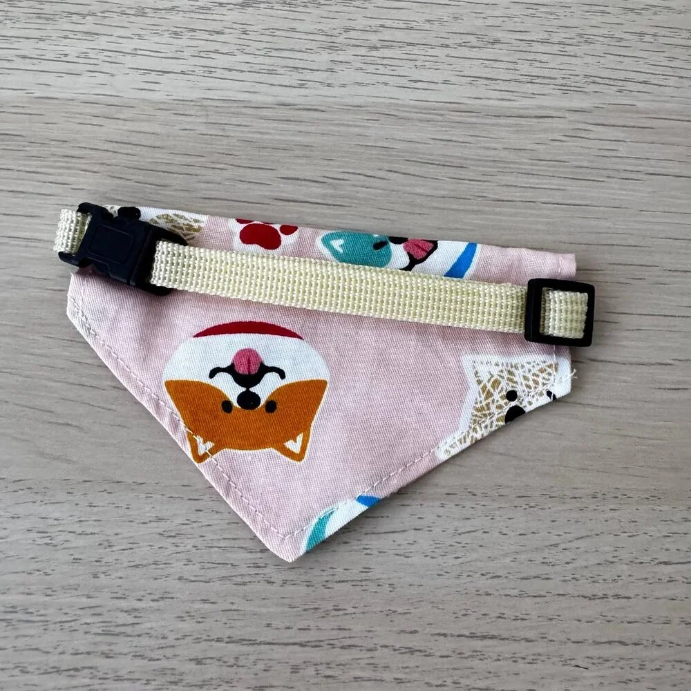 Cute Dog Cotton Bandana Collar 7–13 inch Shiba Print | Adjustable for Small Pet